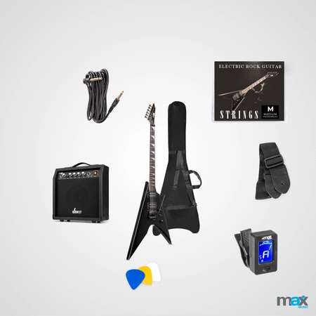 Zestaw: Gitara elektryczna GigKit czarna+ wzmacniacz tuner pokrowiec kostki struny