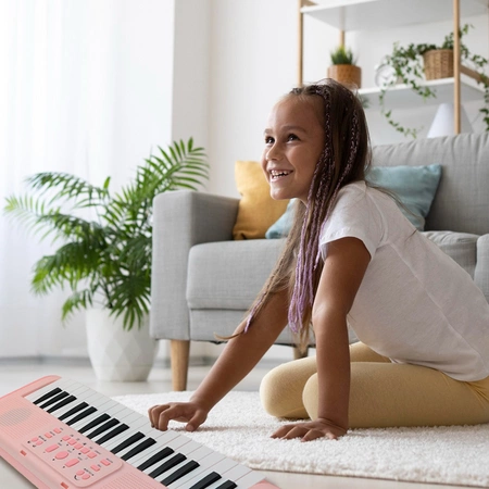 Keyboard 37 klawiszy edukacyjny dla dziecka z mikrofonem na statywie BD-375 BDMusic różowy
