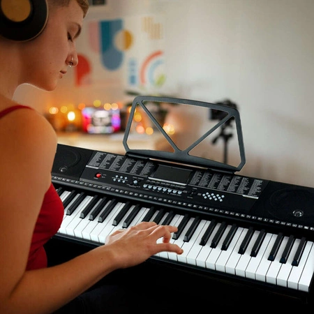 Zestaw: Keyboard 61 klawiszy bateryjno-sieciowy+ podwójny statyw pod keyboard+ ławka+ naklejki na klawisze