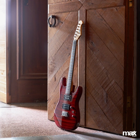 Zestaw: Gitara elektryczna GigKit Max ciemnoczerwona+ wzmacniacz tuner pokrowiec