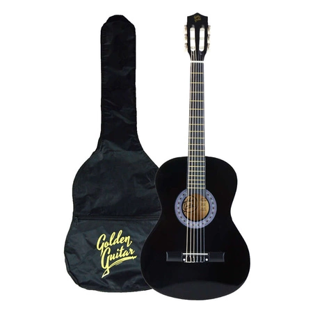 Zestaw: Gitara klasyczna 4/4 38" kolor czarny Golden Guitar+ akcesoria+ 2x statyw+ podnóżek gitarowy