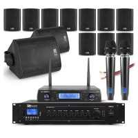 Zestaw czarnych głośników naściennych 12 x 4" BC40V z zestawem mikrofonów bezprzewodowych