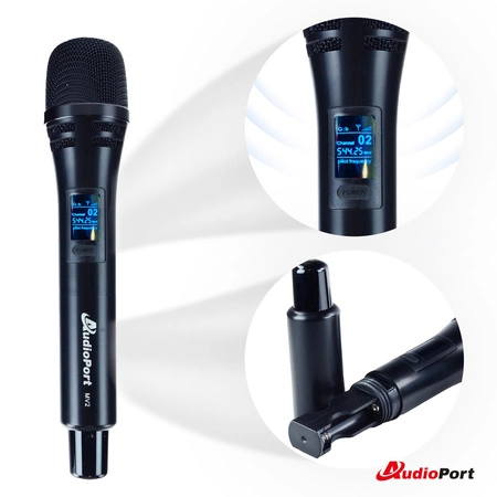 Zestaw 2 mikrofonów bezprzewodowych dorecznych UHF z odbiornikiem Audioport MV2