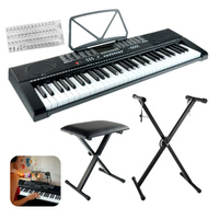 Zestaw: Keyboard 61 klawiszy bateryjno-sieciowy+ statyw+ stołek+ naklejki na klawisze
