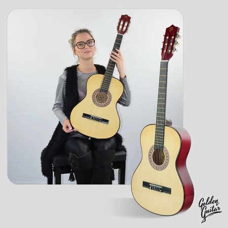 Zestaw: Gitara klasyczna 4/4 38" kolor naturalny Golden Guitar+ akcesoria+ 2x statyw+ podnóżek gitarowy