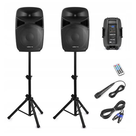 Zestaw nagłośnieniowy aktywny 1000W statywy mikrofon Vonyx