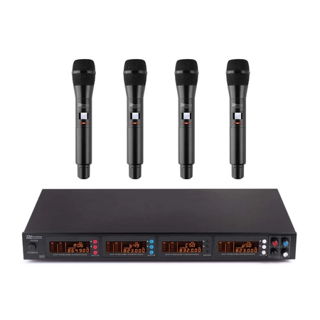 Zestaw czarnych głośników naściennych 16 x 6.5" BC65V z wzmacniaczem wielostrefowym oraz bezprzewodowym zestawem mikrofonowym