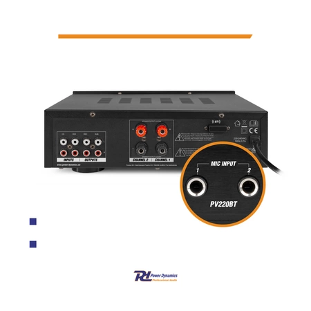 Wzmacniacz audio PV220BT 2 strefowy 100W USB SD BT FM LED pilot Power Dynamics