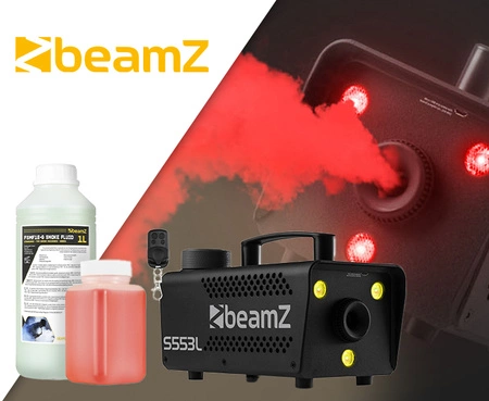 Zestaw: Wytwornica dymu z efektem LED RGB Beamz+ płyn do dymu 1l