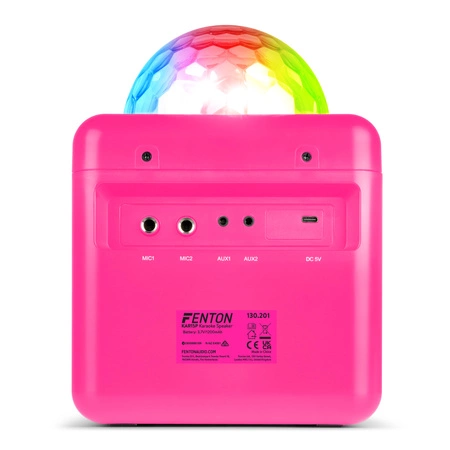 Głośnik bluetooth karaoke z półkulą LED 15W BT 2 mikrofony Fenton różowy