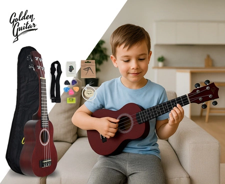 Zestaw: Ukulele sopranowe 21" HRF21 czerwone+ akcesoria Golden Guitar