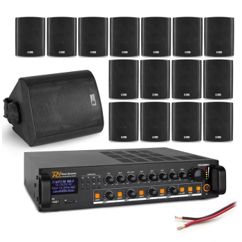 Zestaw czarnych głośników naściennych 16 x 4" BC40V z wzmacniaczem 4 strefowym