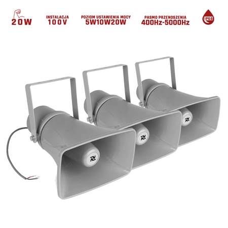 Zestaw 3x głośnik tubowy 100V IP66 + wzmacniacz