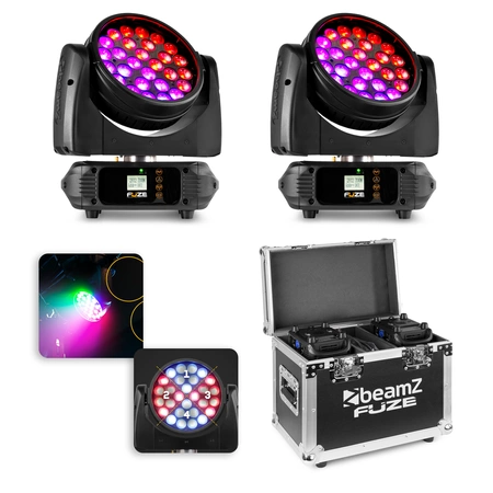 Zestaw 2x Głowa ruchoma Fuze2812 RGBWA-UV zoom DMX Beamz + Case