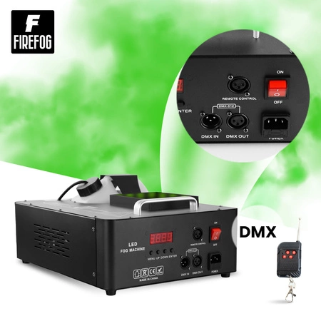 Zestaw: Wytwornica dymu pionowego LED 1500W Titan1500LED pilot DMX/ Firefog + płyn 1L