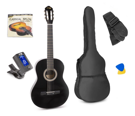 Zestaw: Gitara klasyczna 39'' SoloArt Max czarna +statyw + pulpit na nuty +ackesoria