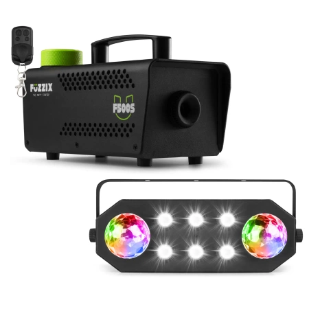 Zestaw: Wytwornica dymu 500W pilot+ płyn gratis+ reflektor LED RGBAWP StrobeMoon 2 w 1