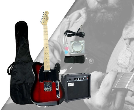 Gitara elektryczna - kompletny zestaw -Golden Guitar TEEG-30 Czarno-czerwona Telecaster