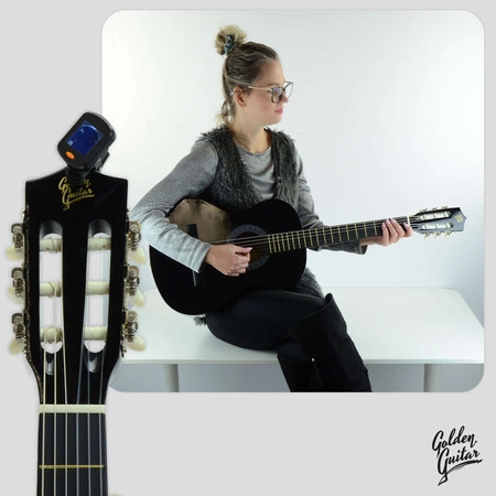 Zestaw: Gitara klasyczna 4/4 38" kolor czarny Golden Guitar+ akcesoria+ 2x statyw+ podnóżek gitarowy