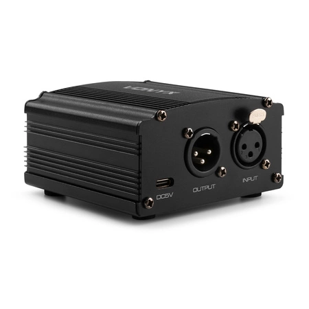 Zasilacz phantom Vonyx VDX10 48 V - USB-C - zbalansowane wejście i wyjście XLR - czarny