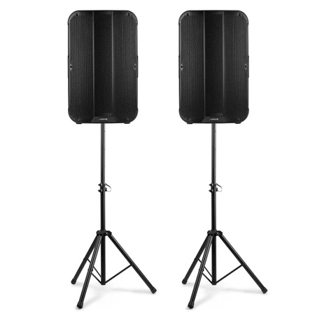 Zestaw kolumn aktywnych Vonyx VD715A z Bluetooth i bezprzewodowym parowaniem stereo - Bi-amp - 15 cali - 1800W+ statywy