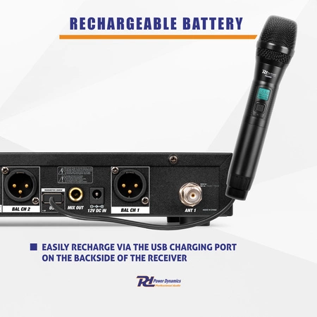 Zestaw mikrofonów bezprzewodowych UHF 2x doreczny + stacja Power Dynamics