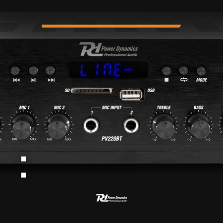 Wzmacniacz audio PV220BT 2 strefowy 100W USB SD BT FM LED pilot Power Dynamics