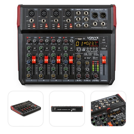 Mikser muzyczny 8-kanałowy REC BT DSP USB VM-KG08 Vonyx+ kabel CX68-3 2x XLR żeński-2x RCA męski 3.0m