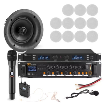 Profesjonalny system głośników sufitowych 12 x 8" FCS8 z zestawem mikrofonów bezprzewodowych