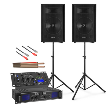 Zestaw nagłośnieniowy DJ 1200W 2x kolumna 12'' wzmacniacz statywy