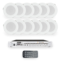 Zestaw białych głośników sufitowych 12x 6" AB115FL 100V ze wzmacniaczem