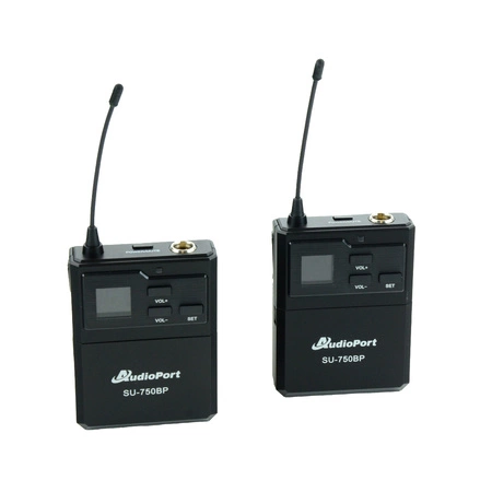 Zestaw mikrofonów bezprzewodowych UHF 2x nagłowny bodypack krawatowy Audioport SU-750BP