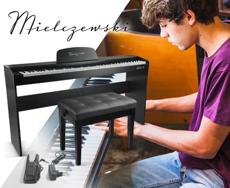 Zestaw: Pianino cyfrowe 88 klawiszy ze statywem Aria II Mielczewski+ regulowane siedzisko/ławka