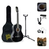Zestaw: Gitara klasyczna 39" 4/4 czarna+ akcesoria+ 2x statyw+ podnóżek gitarowy Golden Guitar