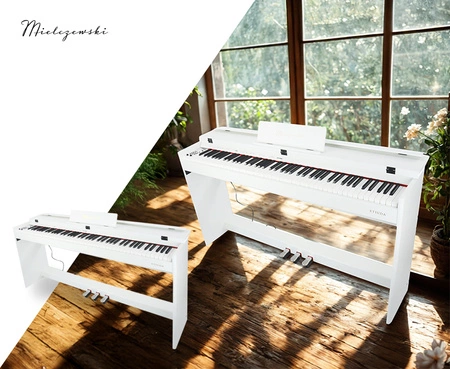 Pianino cyfrowe ze statywem 88 dynamicznych klawiszy ETIUDA białe Mielczewski