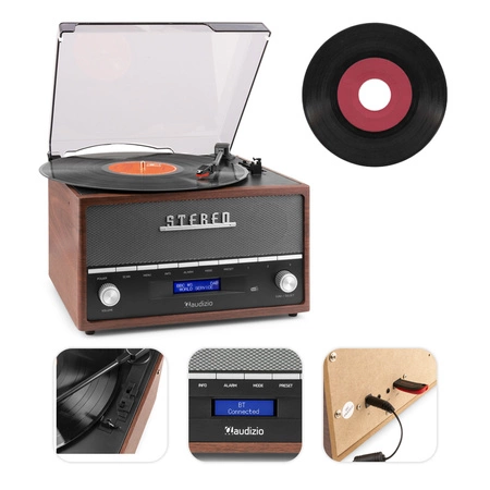 Gramofon retro Frisco Audizio z radiem DAB brązowy