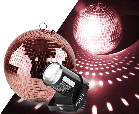 Zestaw: Kula lustrzana 20cm różowo- złota+ reflektor pinspot LED VNSP