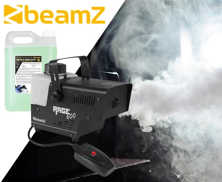 Zestaw: Wytwornica dymu 600W Rage600I+ płyn do dymu 5L ECO BeamZ