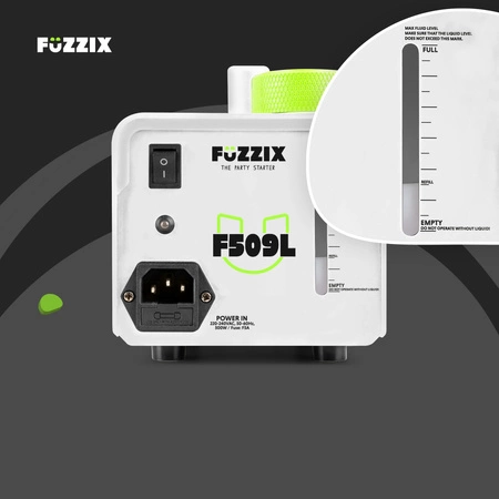 Zestaw: Wytwornica dymu LED 500W F509LW biała Fuzzix+ płyn do dymu 250ml gratis+ płyn do dymu 5l