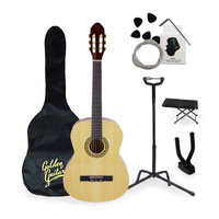 Zestaw: Gitara klasyczna naturalna 4/4 39" Golden Guitar+ pokrowiec tuner struny kostki+ 2x statyw+ podnóżek