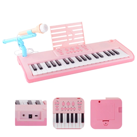Keyboard 37 klawiszy edukacyjny dla dziecka z mikrofonem na statywie BD-375 BDMusic różowy