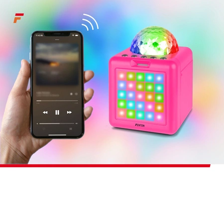 Głośnik bluetooth karaoke z półkulą LED 15W BT 2 mikrofony Fenton różowy