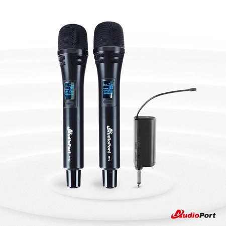 Zestaw 2 mikrofonów bezprzewodowych dorecznych UHF z odbiornikiem Audioport MV2