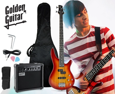Gitara basowa kompletny zestaw Wiśnia Golden Guitar PBGB-50 Wiśnia