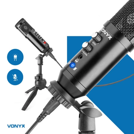 Mikrofon studyjny USB Vonyx CM320B ze statywem stołowym - czarny