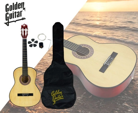 Gitara klasyczna 39" 4/4 naturalna+ akcesoria GK39NAT Golden Guitar