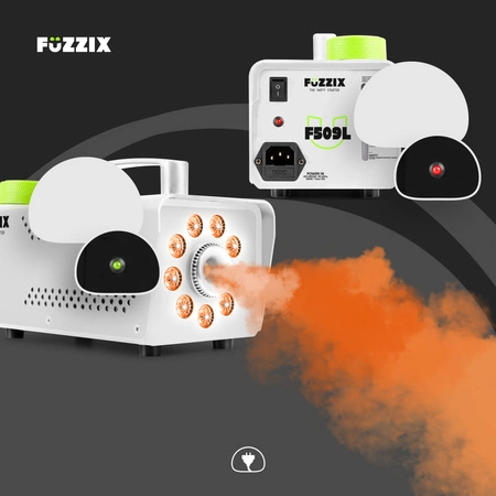 Zestaw: Wytwornica dymu LED 500W F509LW biała Fuzzix+ płyn do dymu 250ml gratis+ płyn do dymu 5l