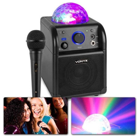 Głośnik bluetooth karaoke kula LED SBS50B BT czarny+ mikrofon bezprzewodowy