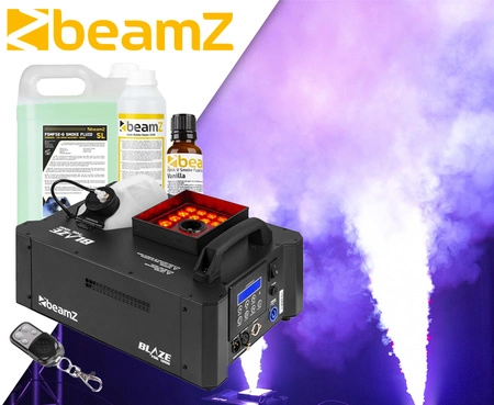 Zestaw: Wytwornica dymu pionowego BLAZE1200 z płynem do dymu, płynem czyszczącym i zapachem
