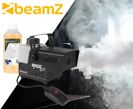 Zestaw: Wytwornica dymu 600W Rage600I+ płyn do dymu 1l Beamz